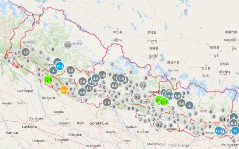 वाग्मती,गण्डकी, लुम्बिनी र सुदूरपश्चिम प्रदेशका केही स्थानमा भारी वर्षाको चेतावनी